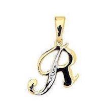 R Letter gold pendant with 0.005 ct diamond