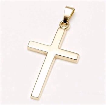 Gold cross pendant, 14 kt, smooth finish, loop for chain, minimalist design, 3.1cm x 1.6cm.