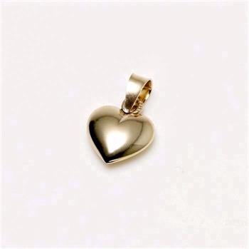 Gold heart pendant, 14kt, smooth reflective surface, loop on top for chain attachment.
