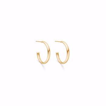 Gold hoop earrings, semicircular, polished finish, 20mm diameter, elegant and simple design.