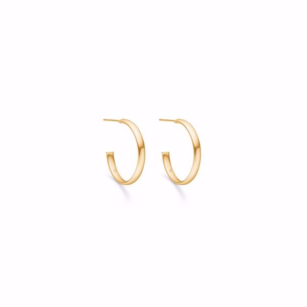 Gold hoop earrings, semicircular, polished finish, 20mm diameter, elegant and simple design.