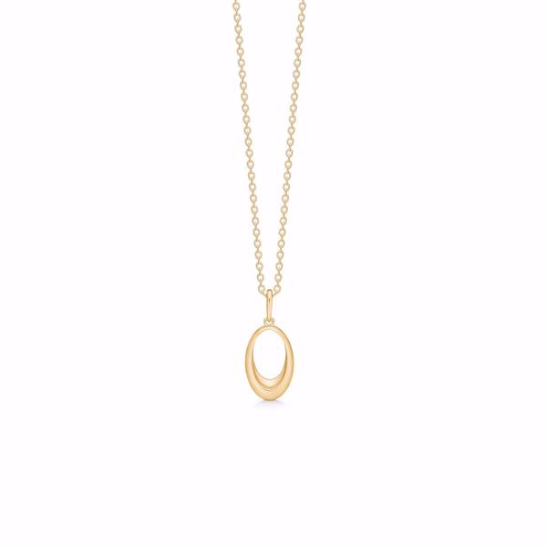 Oval gold pendant on a 45 cm chain with small round links, all in a matching golden color.