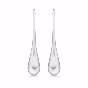 Silver earrings with a polished, smooth, elongated drop shape, symmetrical and elegant design.