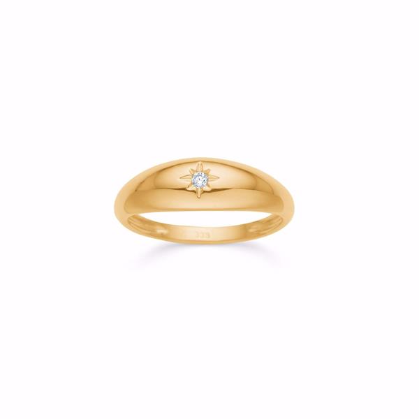 Gold ring with central star-set zirconia, polished finish, and "333" mark inside the band.