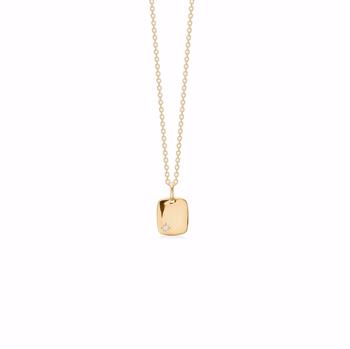 Gold pendant with a clear stone on a 45 cm gold-plated chain, rectangular with rounded edges.