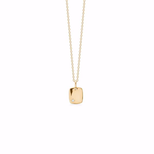 Gold pendant with a clear stone on a 45 cm gold-plated chain, rectangular with rounded edges.