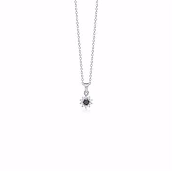 Sølvvedhæng roset med sort/hvid cz og kæde