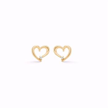 Guld & Sølv Design 8kt heart stud earrings with zirconia
