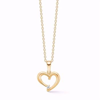 Guld & Sølv Design 8kt gold heart pendant with zirconia and chain