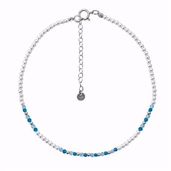 Guld & Sølv Design silver anklet with shell pearls, aquamarine and indicolite