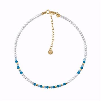 Guld & Sølv Design gilt anklet with shell pearl, aquamarine and indicolite