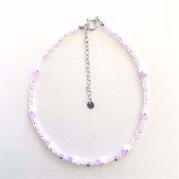Guld & Sølv Design rhodium-plated silver anklet with crystal and glass beads
