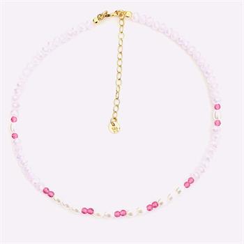 Guld & Sølv Design gilt anklet with pink crystal and glass beads