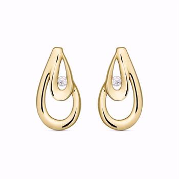 Guld & Sølv Design 8kt gold teardrop stud earrings with zirconia