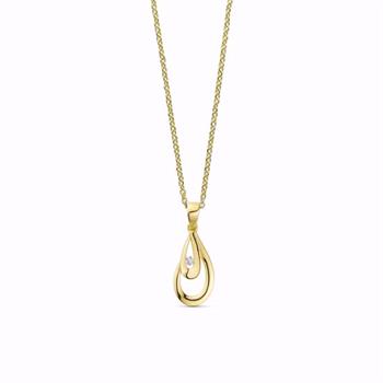 Guld & Sølv Design 8kt gold pendant with zirconia and chain