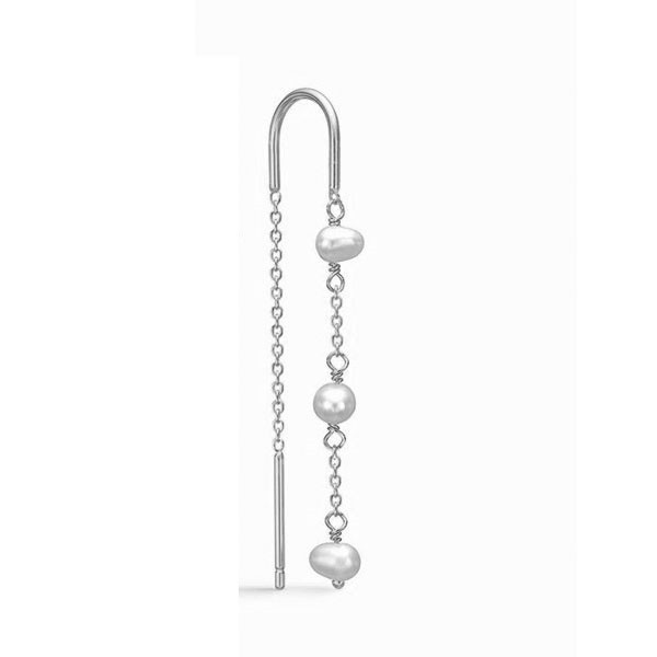 Øreringe med kæde og ferskvandsperler i sterling sølv fra Guld & Sølv Design