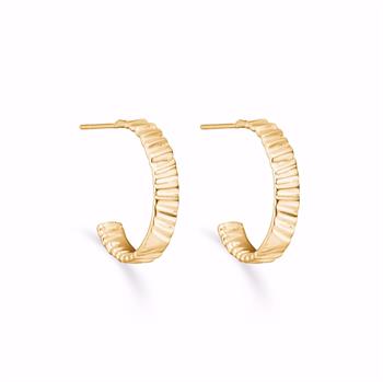 Gold semi-circular hoop earrings with ribbed texture and post fastening, model 11580/F.