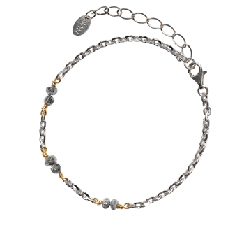 Bracelet & Necklace - Rhodium/Goldplated w. Antracit Raw Diamonds 16+4cm from San - Links of Joy
