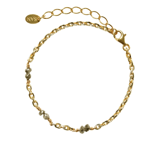 Bracelet & Necklace - Goldplated w. Antracit Raw Diamonds 16+4cm from San - Links of Joy