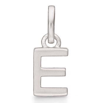 Letter pendant 8 mm, E in sterling silver with matt and polished side