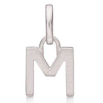 Letter pendant 8 mm, M in sterling silver with matt and polished side