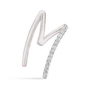 Letter pendant 15 mm, M in sterling silver with zirconia