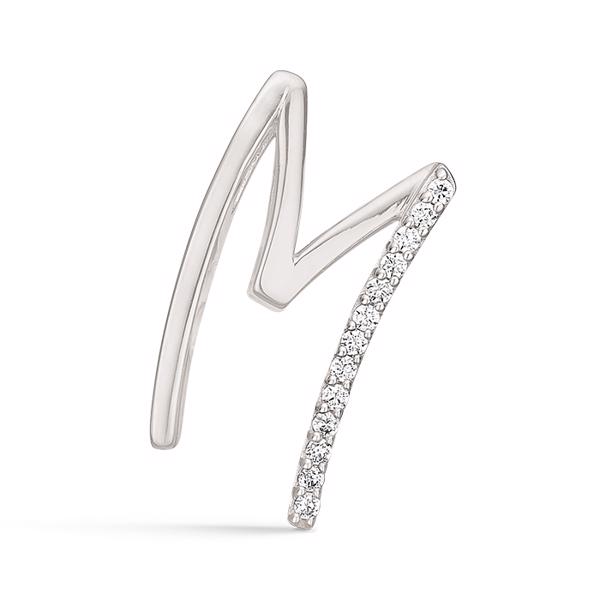 Letter pendant 15 mm, M in sterling silver with zirconia