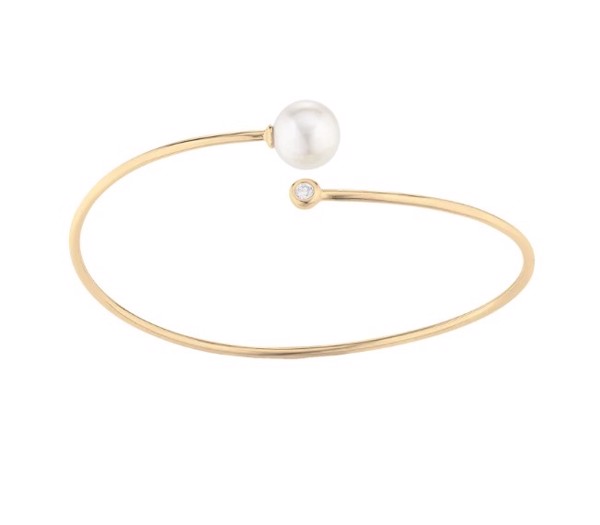 14 karat gold bangle with freshwater pearl and diamond