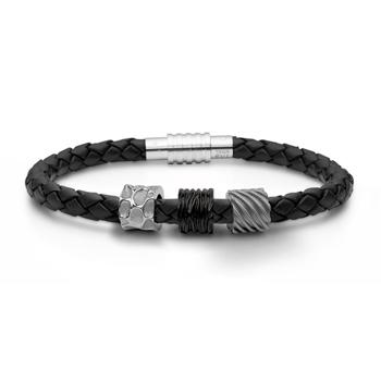 Black leather bracelet incl. 3 charms - Available in 3 sizes