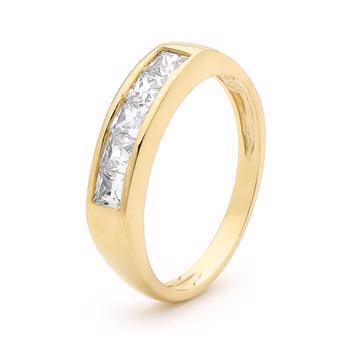 Gold ring with 5 x 3x3 mm zirconia