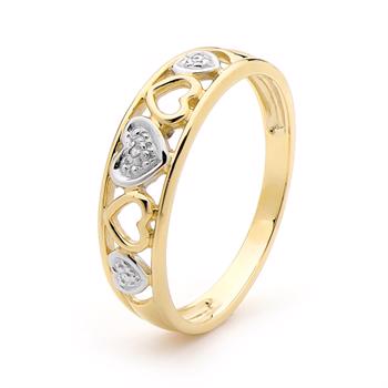 Gold heart ring with 1 pcs 0,005 ct diamond