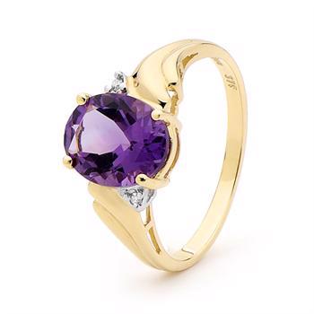 Large amethyst and diamond gold finger ring
