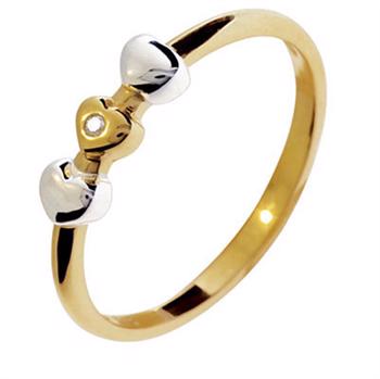 Two-tone gold heart ring with 0.01 ct diamond