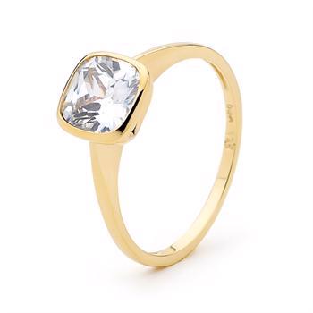 Gold ring with square zirconia bud