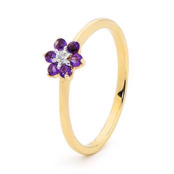 Flower gold ring with Amethyst and diamonds