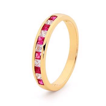 9 ct. gold ring with zirconia and synthetic ruby