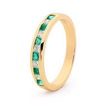 9 ct. gold ring with diamonds and synthetic emerald