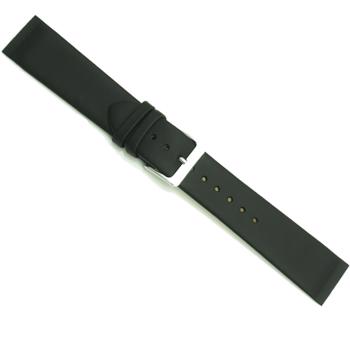 Black calfskin watch strap with screws (Skagen & Bering) in widths from 12-30 mm, lengths of 175-190-215 mm, and with either a gold-plated or silver buckle