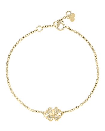 Armbånd kløver 7,5mm zirkonia 14-16cm forgyldt sterling sølv