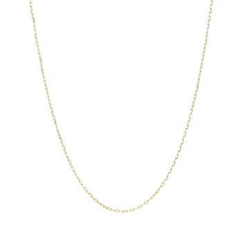 Thin gold chain with small, uniform links, showcasing a delicate and elegant design.