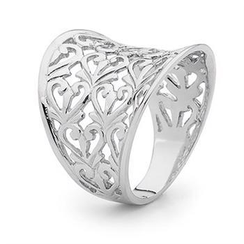 Wide heart filigree silver ring