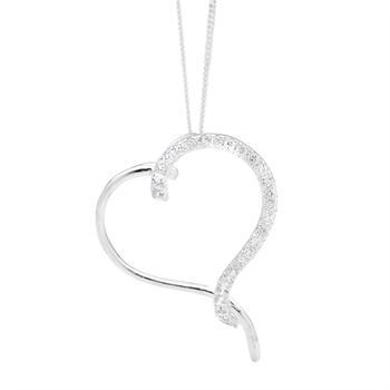 Heart silver pendant with zirconia and chain