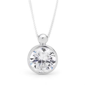 Round Silver Pendant with Large Zirconia