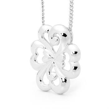 Heart four-leaf clover pendant with chain in 925 silver