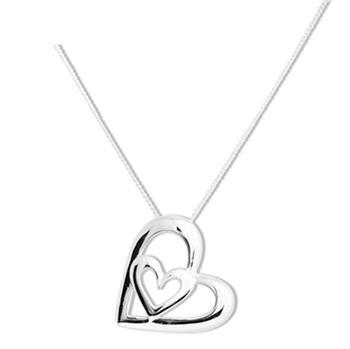 Silver pendant with double heart and chain