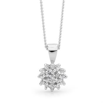 Shimmering silver pendant with 19 zirconia