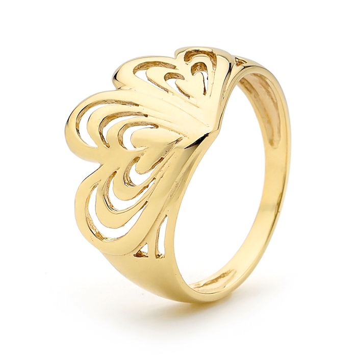 45409 - Wide 9 ct gold ring with hearts 