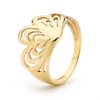 Wide 9 ct gold ring with hearts