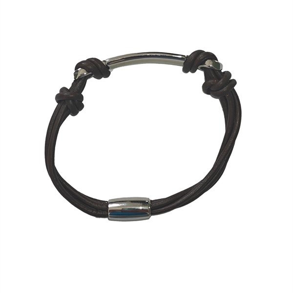 San - Link of joy Men\'s Jewellery leather/sterling silver brown 4-lace leather bracelet with shiny silver ID plate, 18 cm