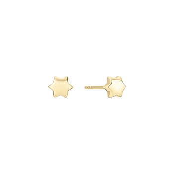 Gold 14k earrings with a six-pointed star design, smooth and polished surface, minimalistic style.